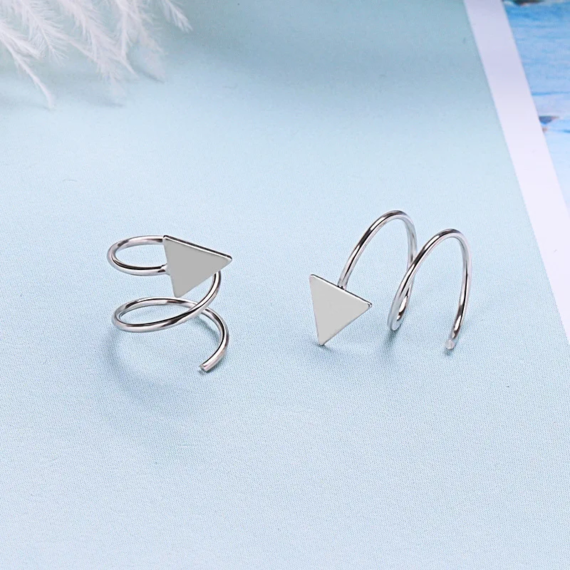 

100% 925 Sterling Silver Women's Small triangle Ear Bones Ear Buckle Ring Tightly Packed Mini Double Ring Earrings
