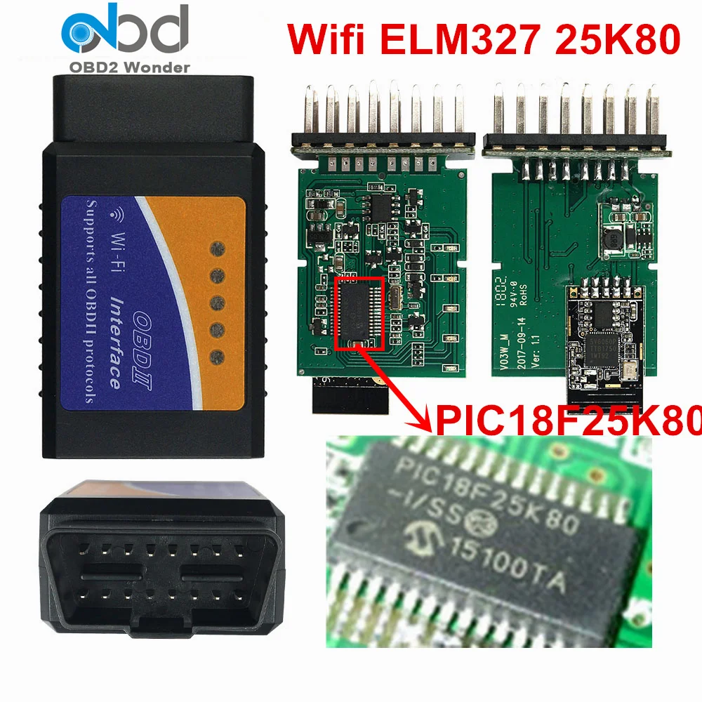 Настоящий ELM 327 wifi 1,5 PIC18F25K80 OBDII считыватель кодов ELM327 WI FI аппаратное обеспечение V1.5 OBD2 диагностический сканер для IOS Android PC