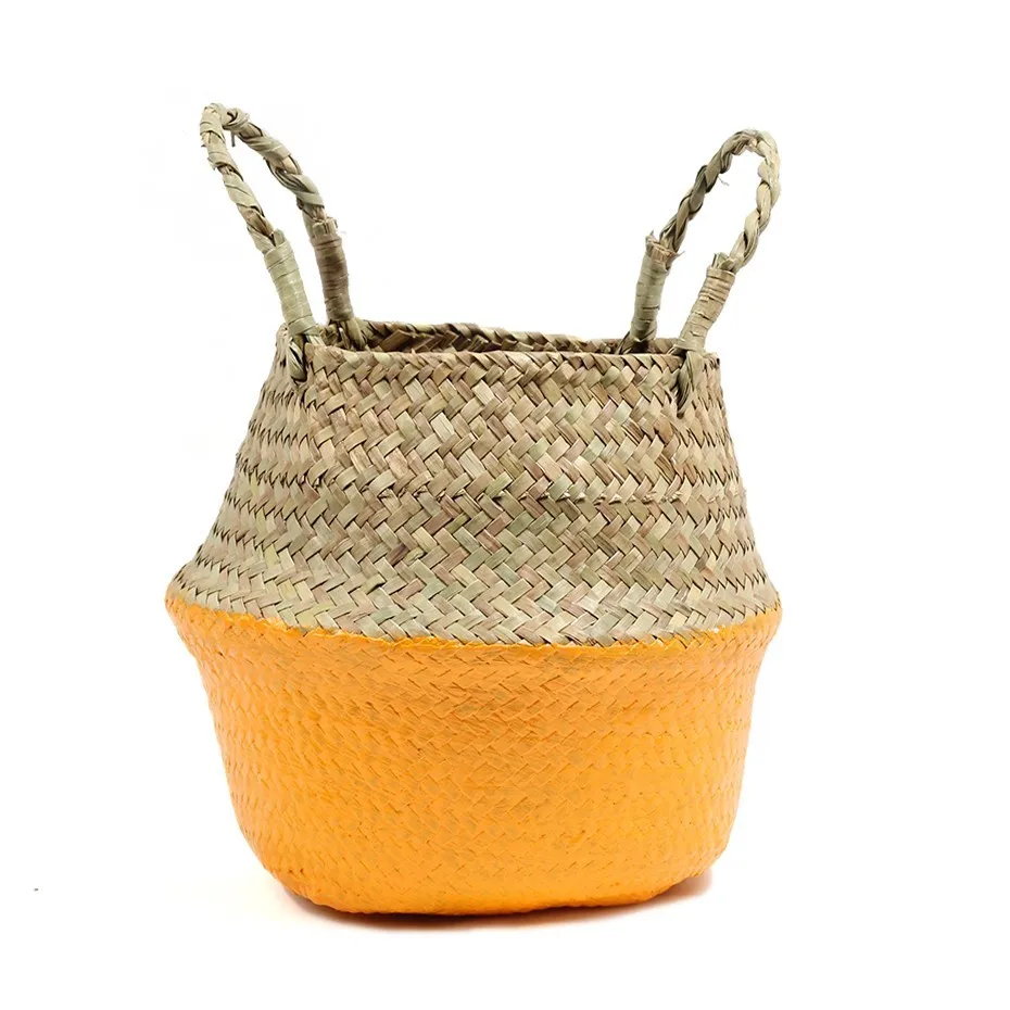 Garden Hand Seaweed Flower Basket Blue And White Flower Pot Double Handle Rattan Basket Basket Weaving Storage - Цвет: orange