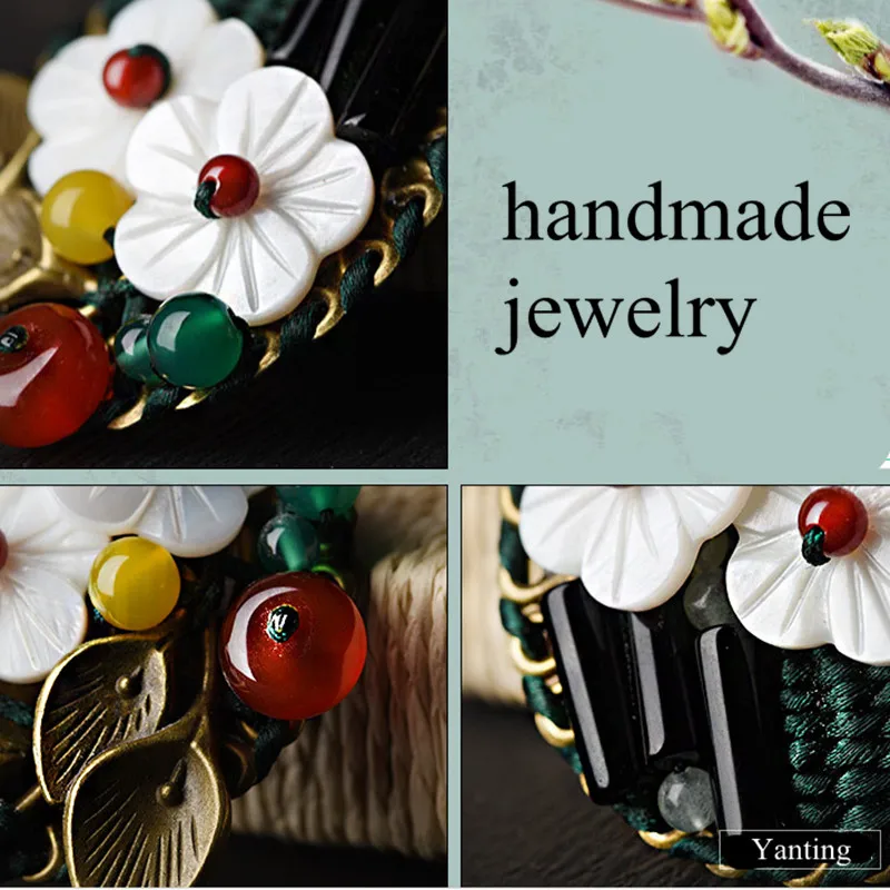 shell flower brooches for women natural black red stone broche vintage brooch pins ethnic jewelry  (2)