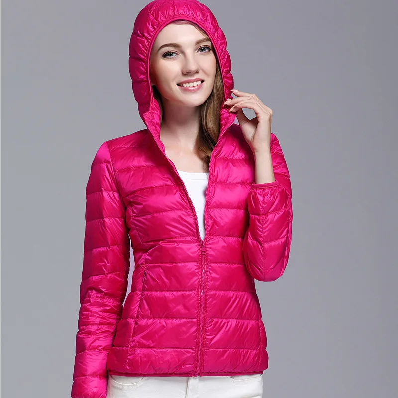  Winter Women's Down Coats Warm and Warm Ladies Jacket Slim Warm and Comfortable Pure color hooded w