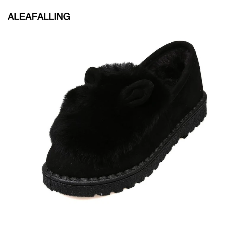 

Aleafalling Women Boots Flock Rabbit Ear Thicken Warm Flat Shoes Slip On Sewing Outdoor Zapatos Mujer Girl's Mature Boots WBT283