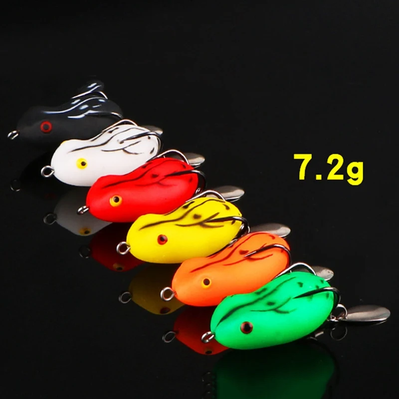 

1PC Soft Frog Isca Black Fishing Lure Double Hooks 7.2g Top water Ray Frog Green Yellow Artificial Soft Bait Fishing Tackle
