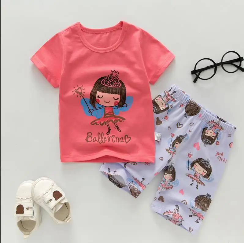 Комплекты летней одежды для девочек, футболки+ шорты, костюмы, хлопковые for70-130cm для детей, G086 - Цвет: as picture