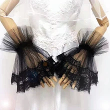 Женская Черная винтажная кружевная перчатка Дамская поддельная кружевная перчатка с рукавом на руку черная перчатка без пальцев R1046