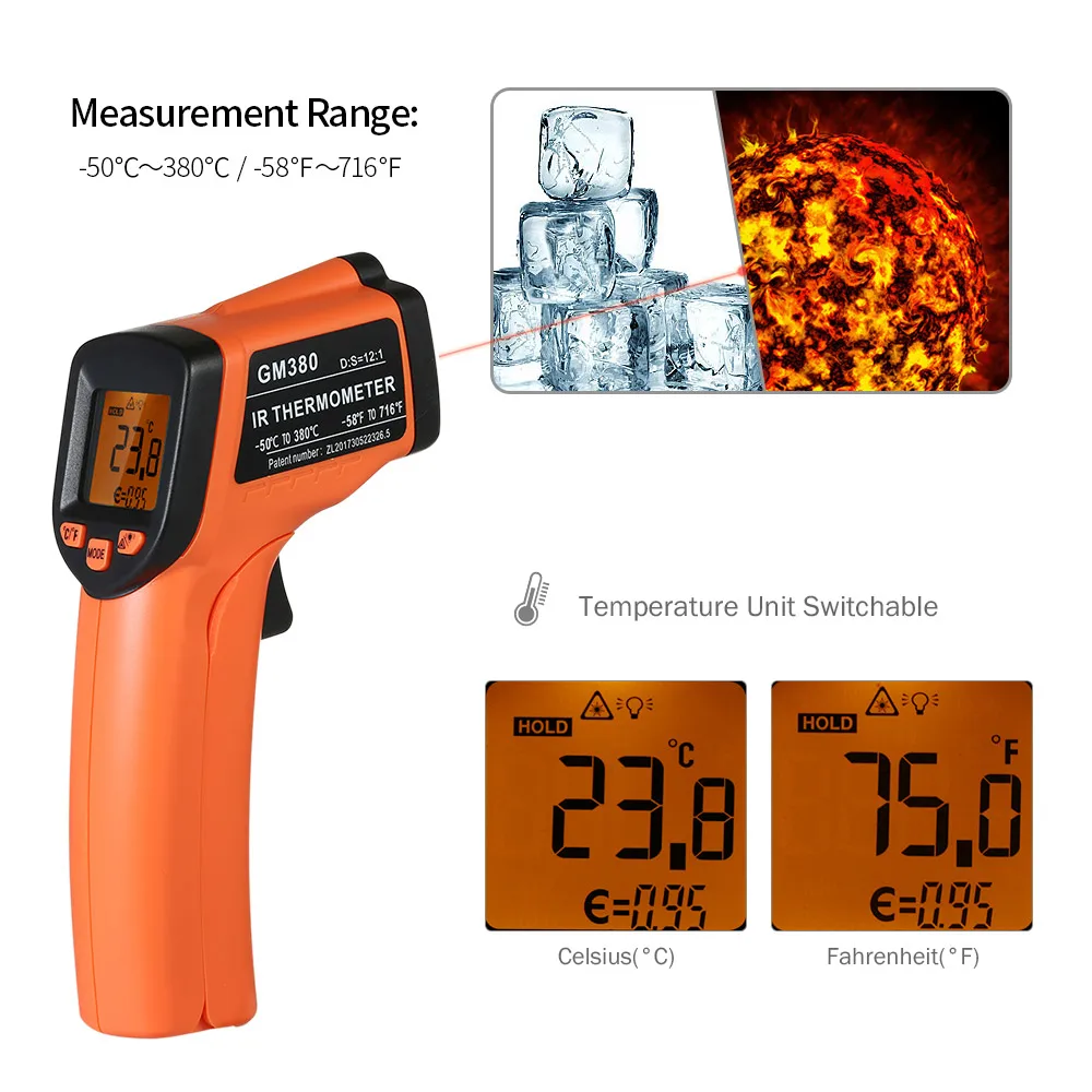 ИК инфракрасный термометр пистолет Цифровой температурный тестер Ручной Бесконтактный ЖК-пирометр-50 до 500 градусов тепловизор - Цвет: GM380