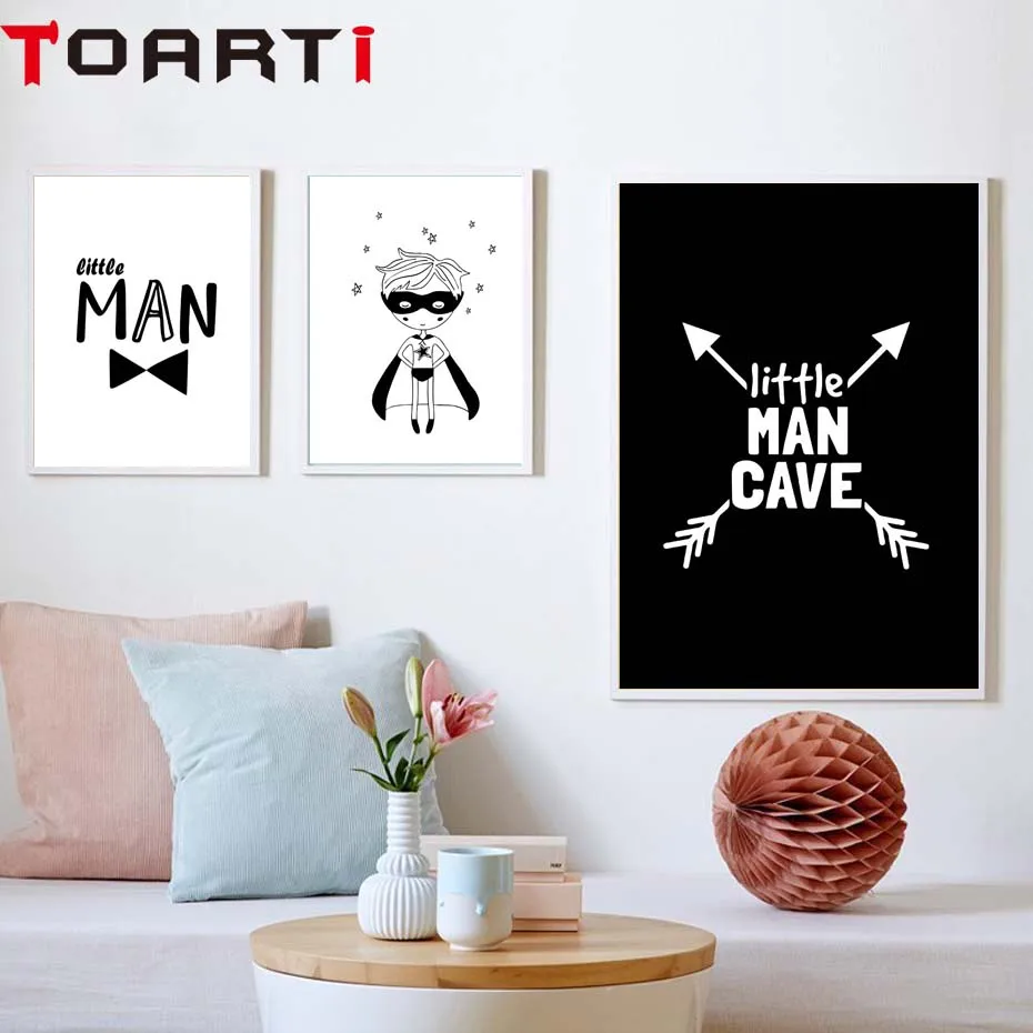 

Black White Little Man Cave Nordic Posters And Prints Wall Art Canvas Painting Nursery Wall Pictures Baby Kids Room Decor