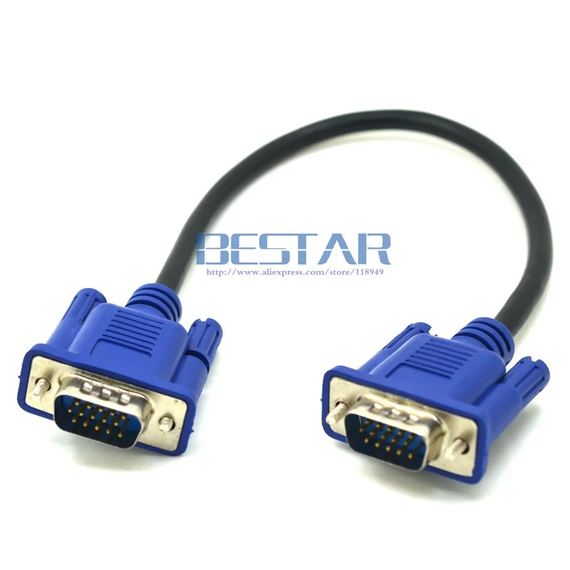 Pgige HD 15Pin VGA D-Sub DB15 Cable de Video Corto Cable Macho a Macho para Monitor 30cm Negro