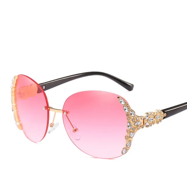 Crystal Rhinestone Rimless Round Sunglasses Women Retro Sun Glasses