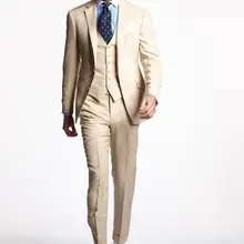 Лидер продаж, две пуговицы, бежевые смокинги для жениха, с отворотом, для жениха, лучшие мужские свадебные костюмы на выпускной(пиджак+ брюки+ жилет+ галстук
