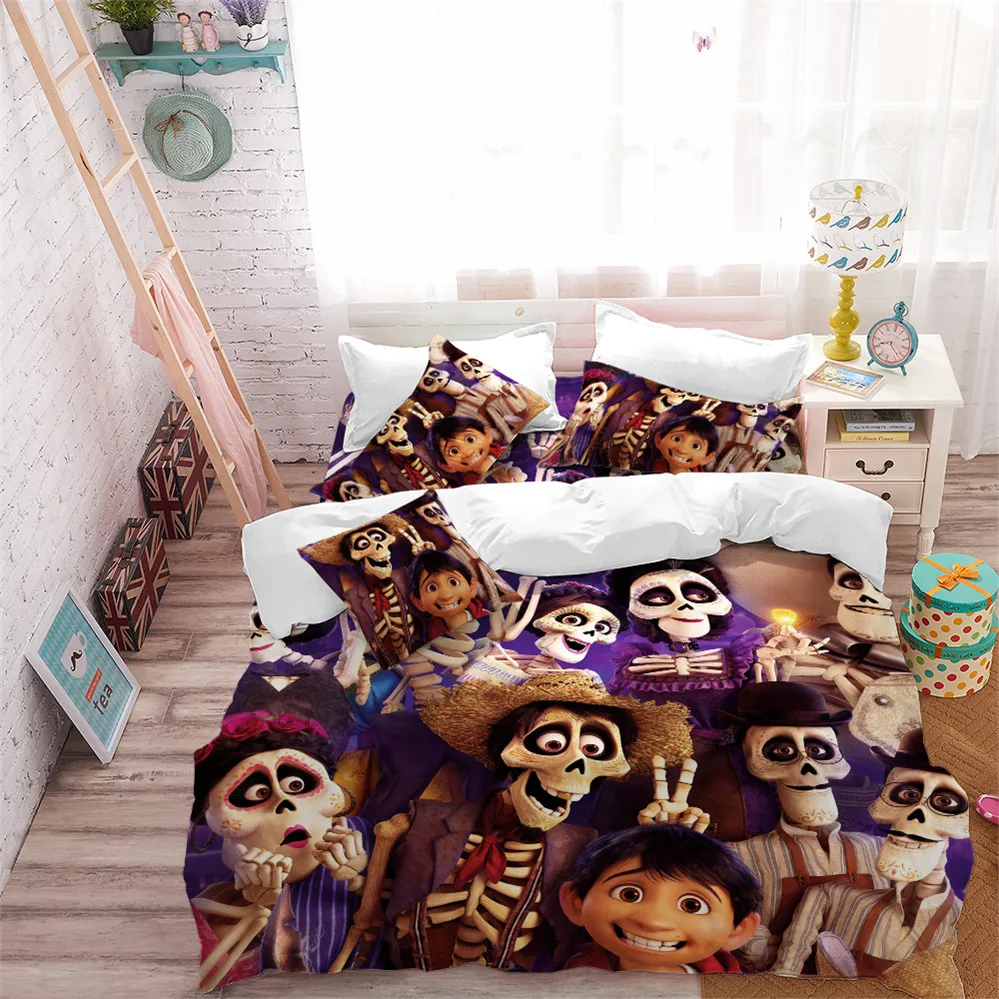 

Day of the Dead Skull Bedding Set Kids 3D Coco Duvet Cover Colorful Cartoon Bedding Cover Twin Full Queen King Bedclothes D00