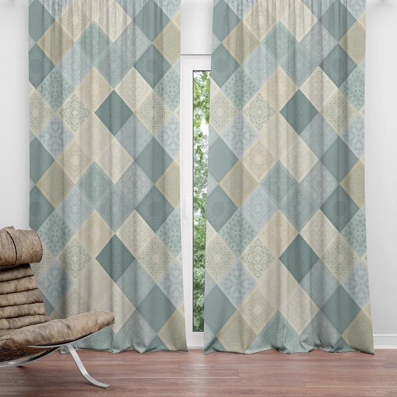 

European mosaic style living room Semi-shading curtain polyester custom made Partition curtain printing 2.5m Smooth curtain