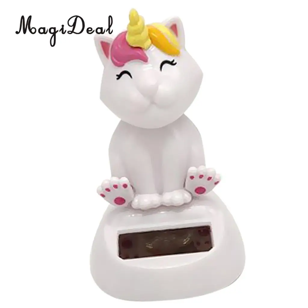 Solar Powered Cute Cat Unicorn Nodding Head Figure Doll Kids Toy Gift Home Office Car Decoration