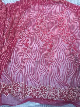 

Fushia pink Embroidery African Nigerian Guipure Lace Fabric with glitter Y81 Nigerian Guipure Lace Fabric