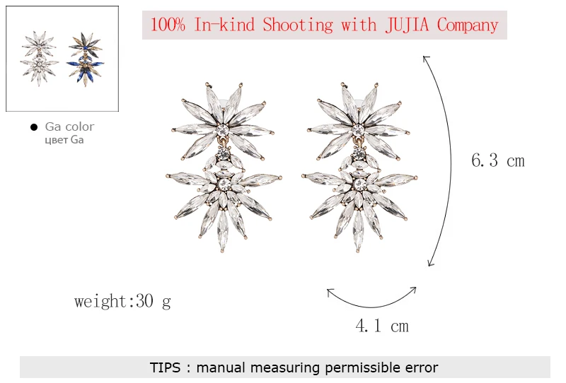 Jujia 2 цвета Новые Модные женские заявление кристалл стад Серьги для Женская мода серьги с фабрики женщины ювелирные изделия