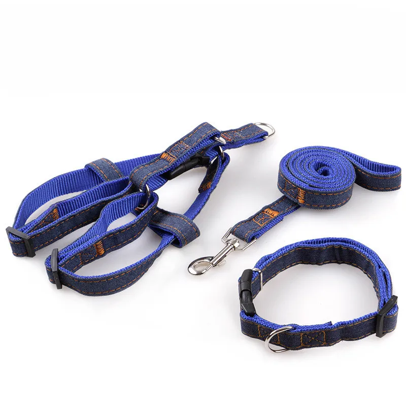 Adjustable No-Pull Denim Dog Harnesses Leash Collar for Greater Control Safety Dog Training Walking Running Rescue Harness 2