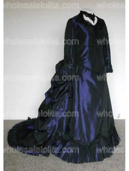 navy-blue-taffeta-sequin-victorian-bustle-ball-gown