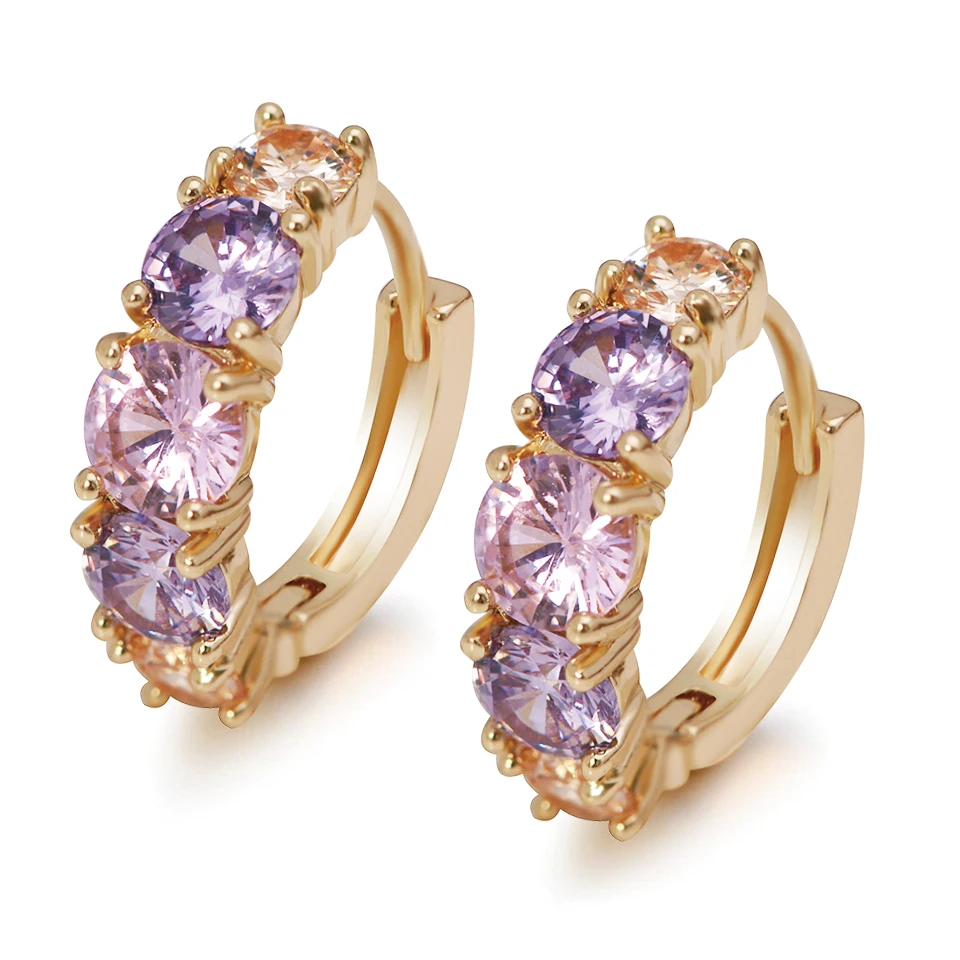 

MxGxFam Pink Multicolor Round Zircon Hoop Earrings For Women Gold color 18 k Fashion Jewelry AAA+
