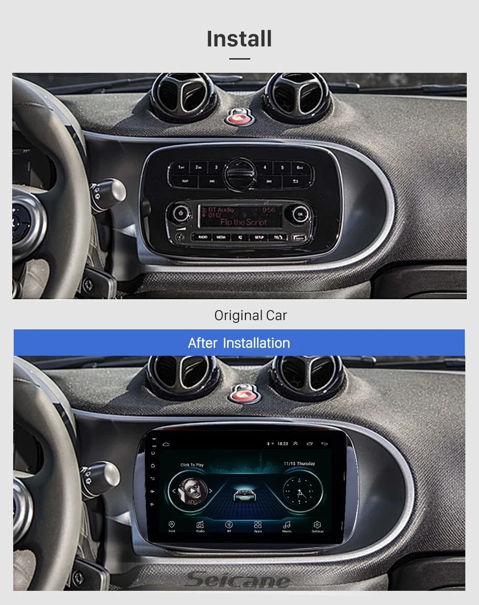 Flash Deal Seicane Car GPS Radio Player For Mercedes Benz Smart 2016 with Bluetooth AUX support DVR Carplay OBD Steering Wheel Control 5