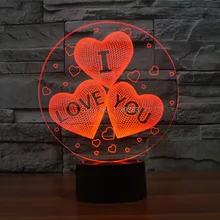 Free Shipping 1 piece 7 Color Changing USB charge 3D HEART I LOVE YOU Acrylic LED night light with 3D luminous table lamp