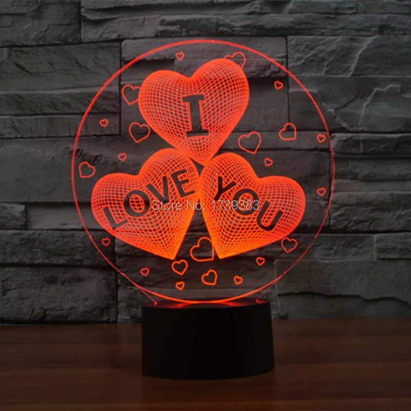 

Free Shipping 1 piece gece lambasi USB charge 3D HEART I LOVE YOU Acrylic LED night light with 3D luminous table lamp