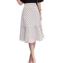 Корейский Элегантный Высокая талия миди юбка Женская черный, белый цвет в горошек шифоновая юбка для женщин оборками Русалка Bohemia
