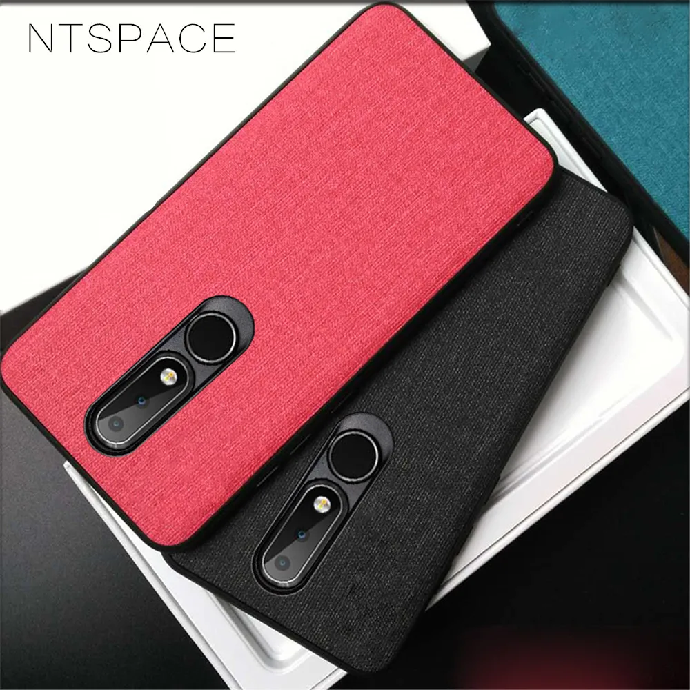 

NTSPACE Retro Canvas Fabric PU Leather Case For NOKIA X6 X7 Case Business Silicone Shockproof Cover For NOKIA 7 Plus Case