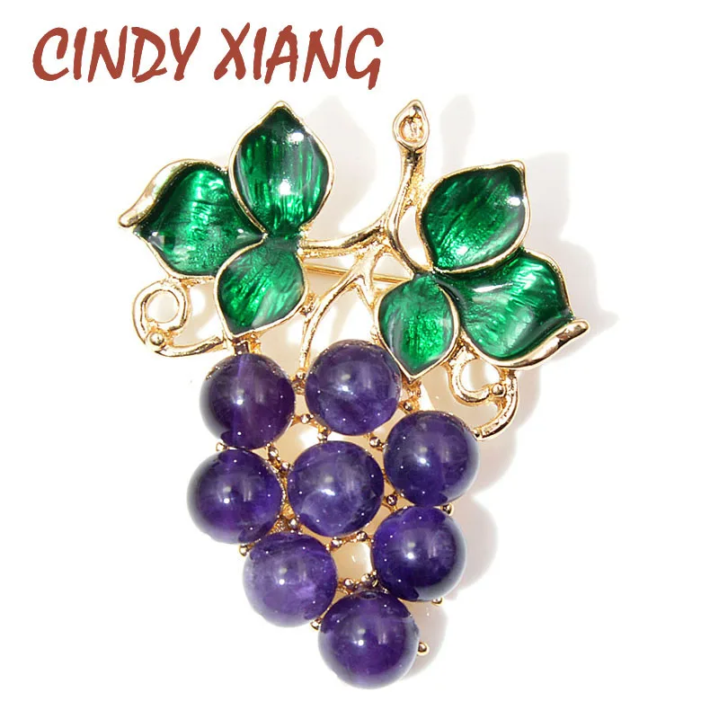 

CINDY XIANG New Arrival Purple Color Crystal Grapes Brooches for Women Cute Vivid Fruit Pin Brooches Winter Coat Accessories