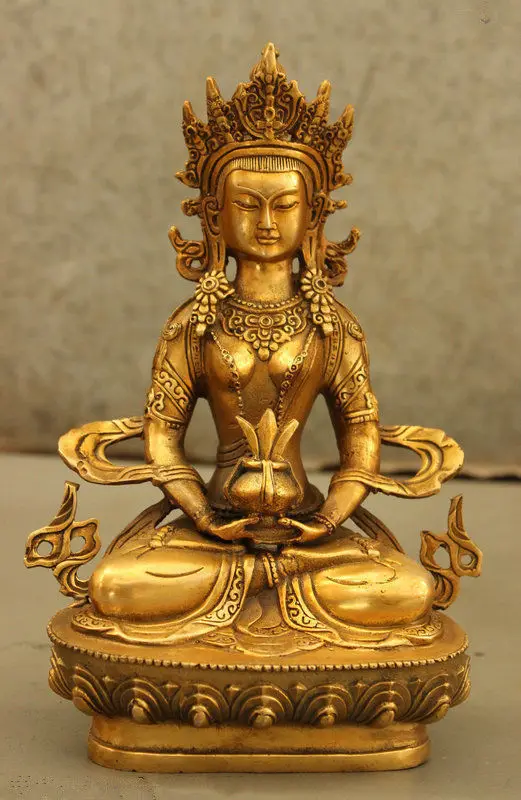Tibet Tibetan Temple Bronze Gilt Amitayus Longevity God Goddess Buddha