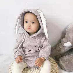 Новорожденных Для маленьких мальчиков Одежда для девочек в возрасте до 1 года комплекты толстовка с кроликом с длинными рукавами уха