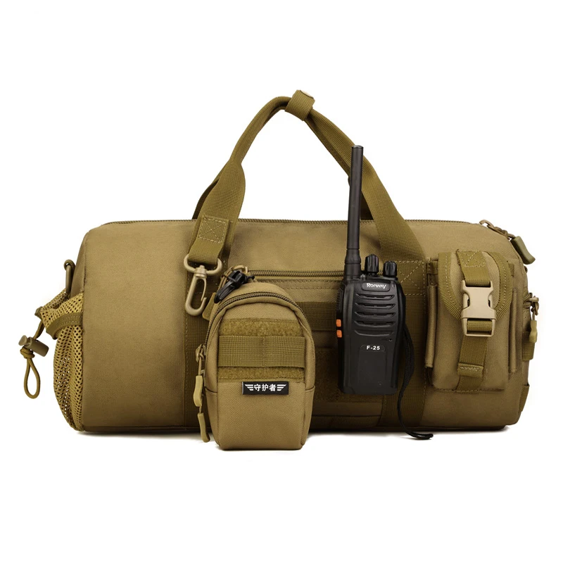 Camo Waterproof Cylindrical Tactical Shoulder Bag Men Women Sports Duffle Molle Handbag Bucket Military Tactical Bag Valise K319