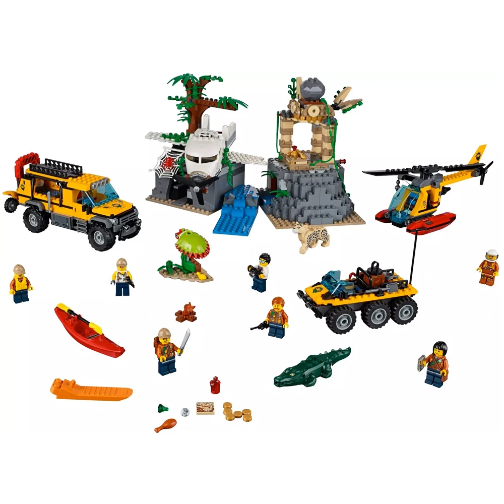 

Fit Legoness City 60161 Jungle Exploration Site Set Helicopter Mini Figures 870pcs 02061 Building Blocks toys Kids Gifts