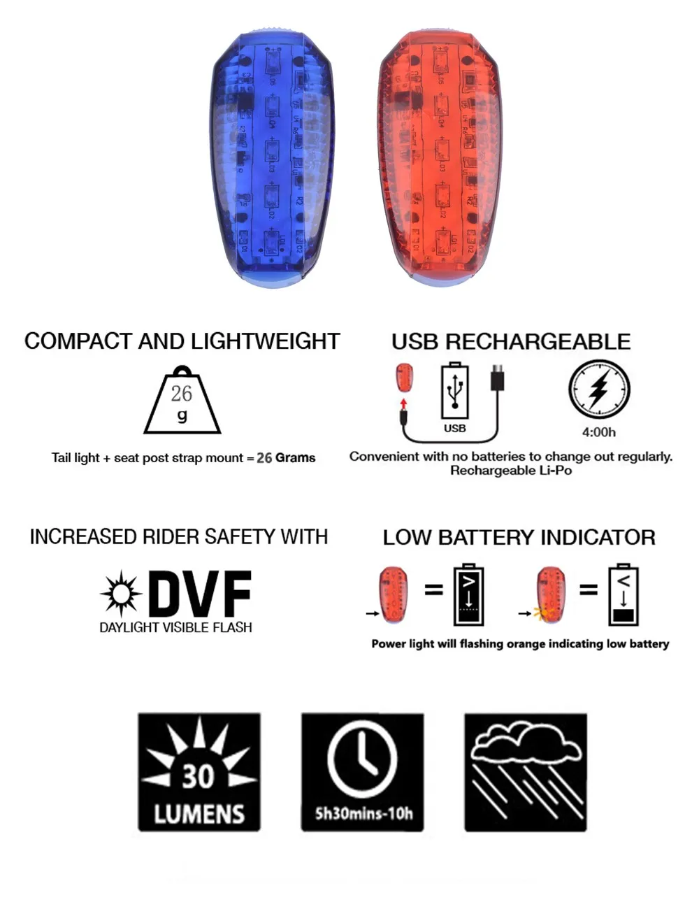 Excellent ZTTO USB Li-po Battery Rechargeable Road Mountain Bicycle Bike Clip Waterproof Safety Warning Rear Taillight Running Light WR03 1