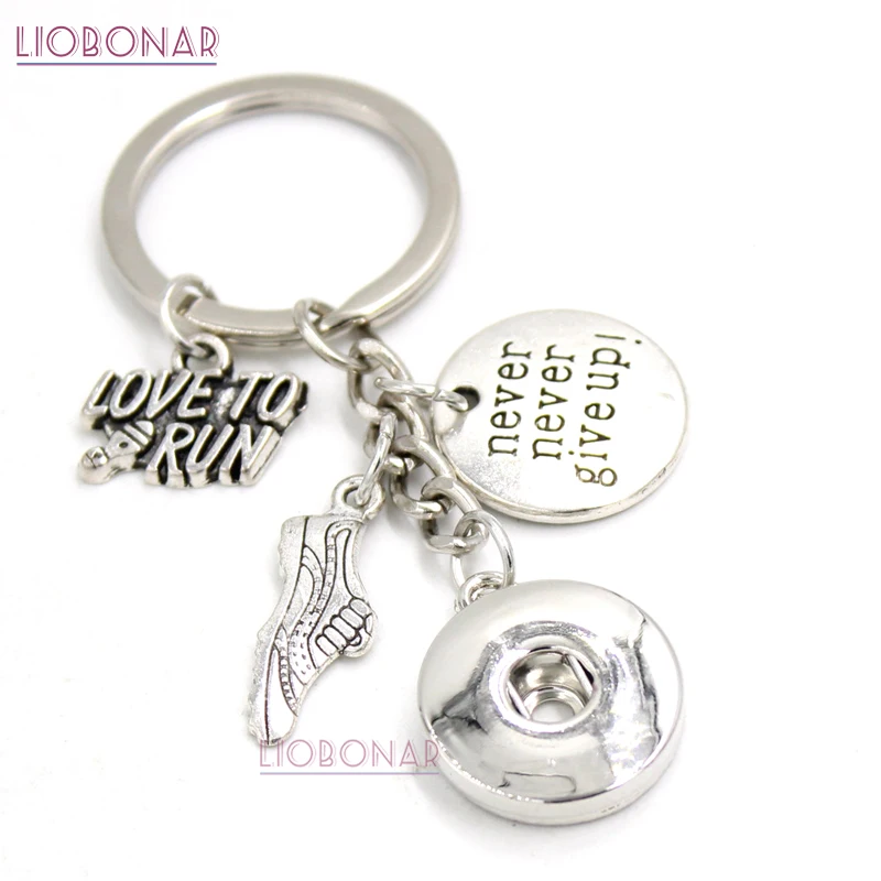 

1PC 18mm Snap Jewelry I love to run Key Chain Handbag Charm sport Snap Keychain Running Key Ring Runner Gifts for Men Women