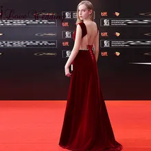 Новая мода совок воротник винно-Красного цвета линии вечернее платье изготовленный на формальный заказ сексуальные платья знаменитостей сзади