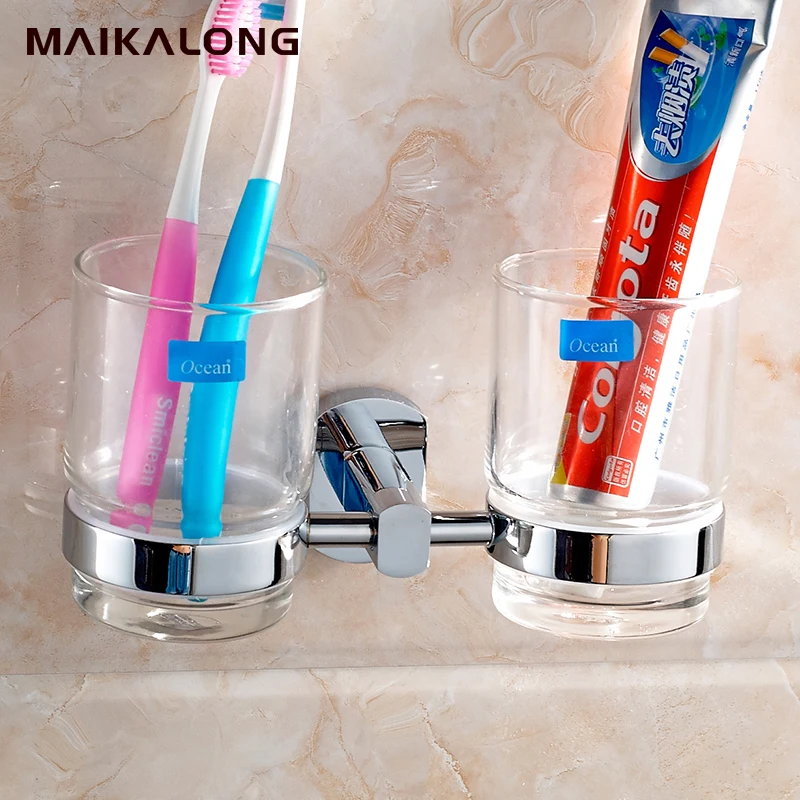 Double Tumbler Holder/Toothbrush Cup Holder, Brass Base with Chrome