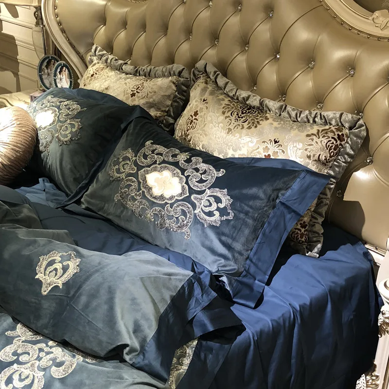 Waliicorners Luxury embroidery Bedding Sets Bedclothes Duvet/Quilt Cover AB side Bed Linen Sheet palace royal Set Queen King Size 27 4
