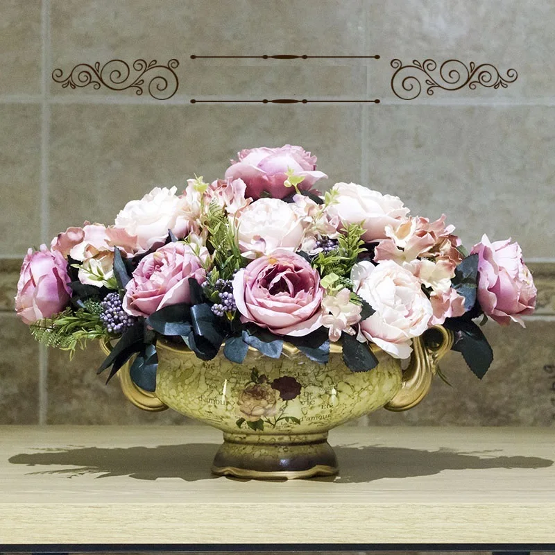 Роза декоративные цветы Европейский моделирования Шелковый пластиковые цветок украшение стола жизни