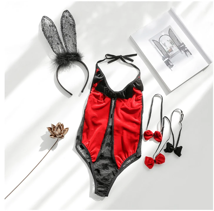 Red Velvet Rabbit Girl Sexy Bunny Lingerie Temptation Perspective Uniform Set Temptation Rabbit 