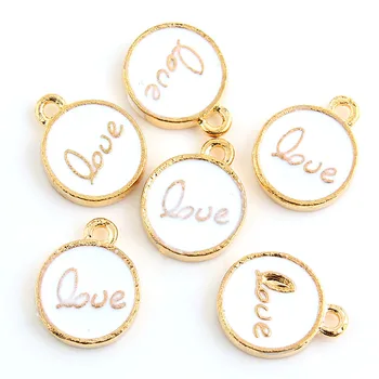 

10pcs 12x12mm Alloy Round Love Gold color Enamel Charm Pendant Fit DIY jewelry Making Necklace Earrings