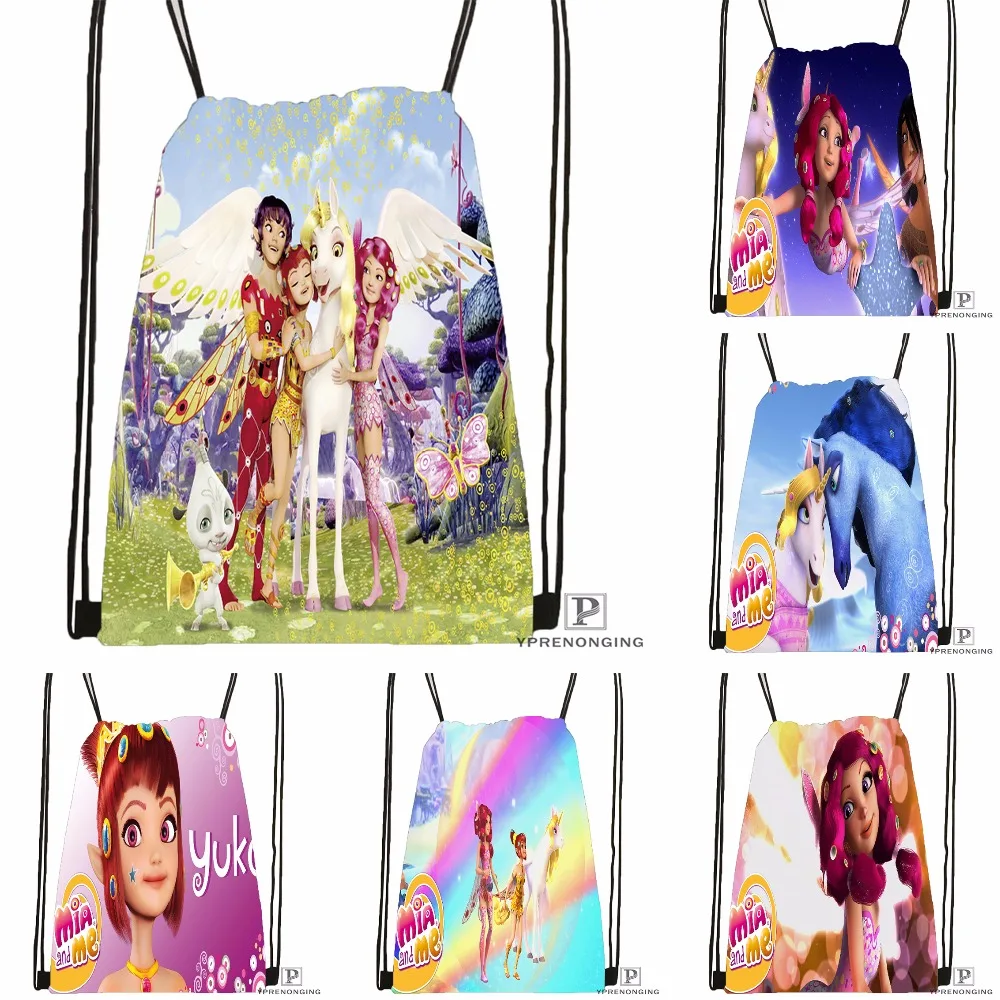 Custom Mia And Cartoon Me Drawstring Backpack Bag Cute Daypack Kids Satchel Black Back 31x40cm 180531