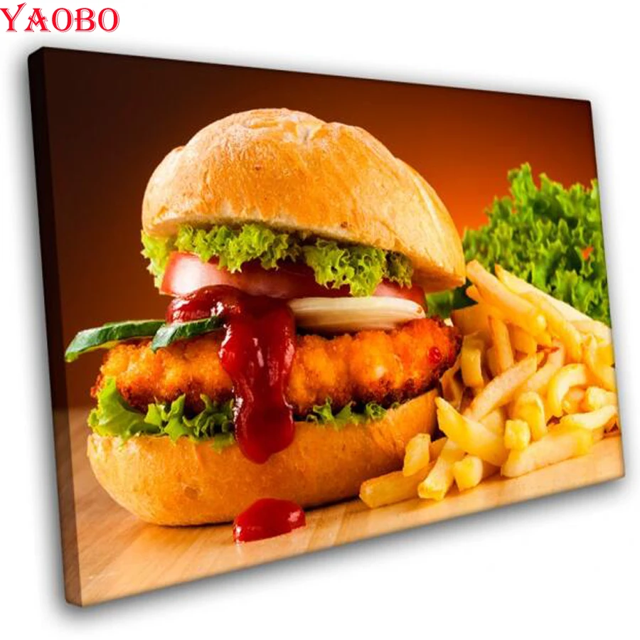 

5D DIY Diamond Painting still life hamburger chips Cross Stitch Diamond Embroidery sale full Square round drill Mosaic Decor