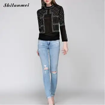 

Long sleeve pleated satin shirts blouse women pearl chiffon top Elegant white black 2018 Spring Autumn tops blusas feminina