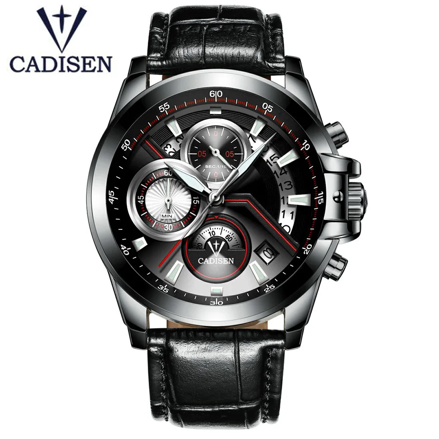 Meilleur CADISEN D origine Marque De Luxe En Cuir Montre À Quartz Hommes Calendrier Horloge Chronographe Sport Militaire Montre Bracelet Relogio Masculino