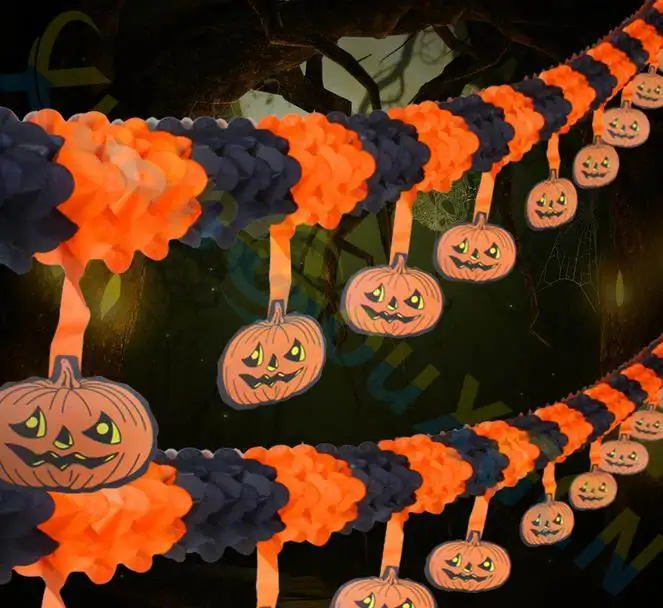 Guirnalda de papel para Halloween murciélago araña y calavera 2# 2 3#3 accesorios de Halloween con forma de calabaza decoración de Halloween 