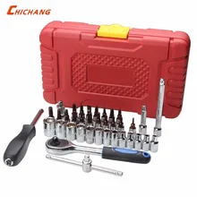 Pcs 1/4-Polegada 38 Conjunto de Soquete Ferramenta de Reparo Do Carro Conjunto de Catraca Combinação Chave de Torque Bit um conjunto de chaves cromo Vanádio {VERMELHO}