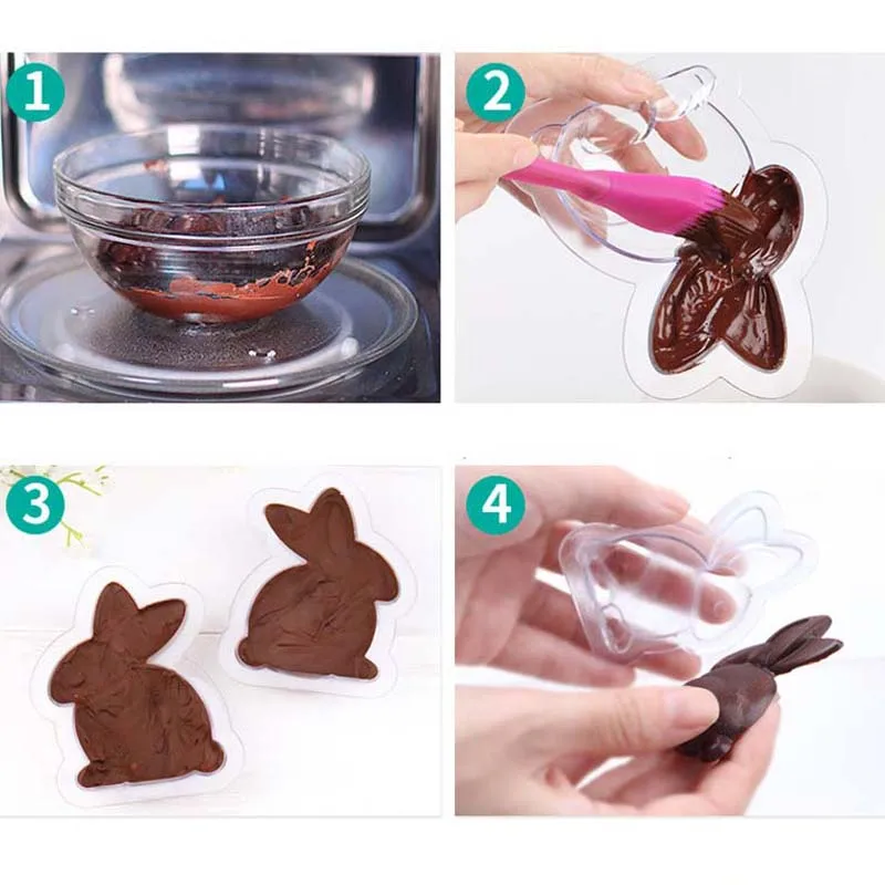 3D Пасхальный кролик, Пластиковая форма для шоколада, поликарбонат, форма для конфет кролика, Сахарная паста, форма для украшения торта, инструменты, сделай сам, пасхальный торт