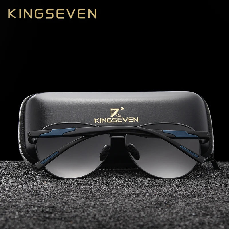 Мужские солнцезащ. Очки в алюминиевой оправе KINGSEVEN черно серые солнцезащитные