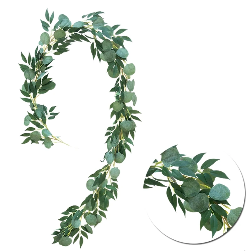 2 метра, искусственные листья эвкалипта, лоза, зелень, гирлянда, Свадебная вечеринка, декор для комнаты, свадебная выставка, украшение, зеленое растение