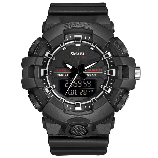 SMAEL мужские спортивные кварцевые часы Аналоговые Цифровые светодиодный водонепроницаемые военные часы наручные часы с хронографом - Цвет: white